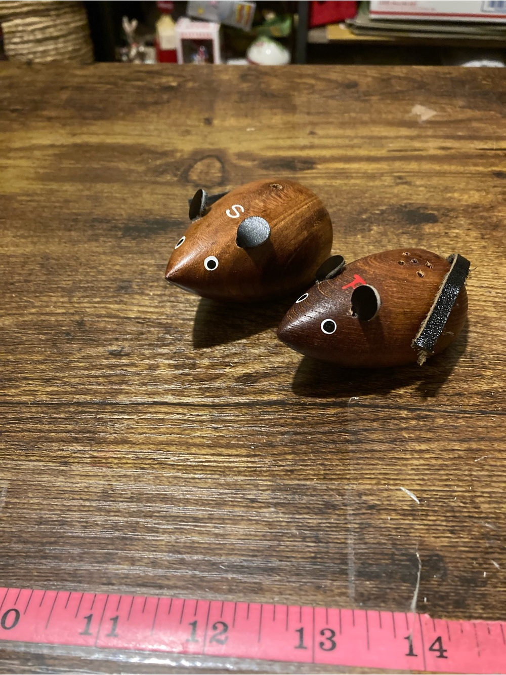 Teak wood mice salt & pepper shakers